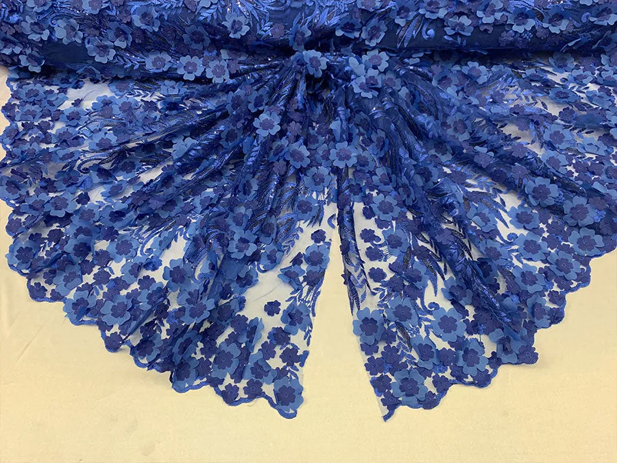 3D Floral Flowers Veil Bridal Gowns Embroidery Mesh Lace Fabric By The Yard