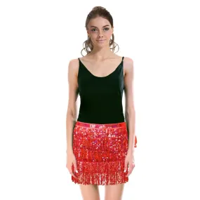 Adult Sequin Fringe Skirt w/ Adjustable Tie Costume Party in Red