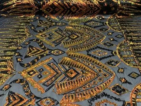 African Geometric Design 4 Way Stretch Mesh Lace Sequin Fabric By The Yard