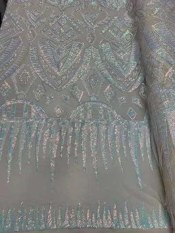 African Geometric Design 4 Way Stretch Mesh Lace Sequin Fabric By The Yard