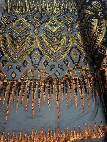 African Geometric Design 4 Way Stretch Mesh Lace Sequin Fabric By The Yard