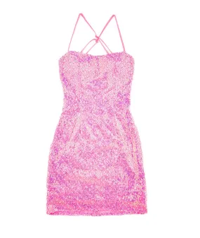 Alyce Women Bubblegum Macy Sequin Lace Up Dress