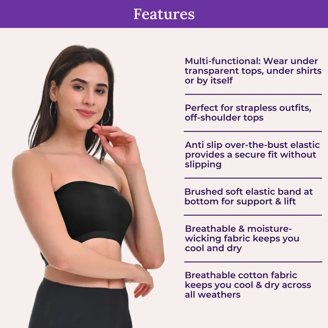 Bandeau/Tube Bra For Women | Strapless Bra | Silicone Anti-Slip Band | Triple Layer Front Panel | Conceals Visibility Of Nipples | Pack Of 8