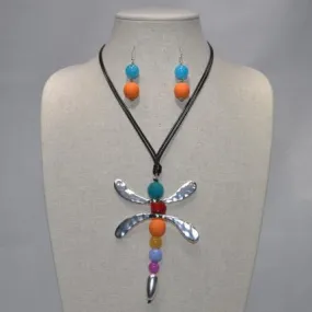 Beaded Dragonfly Earrings & Necklace Set