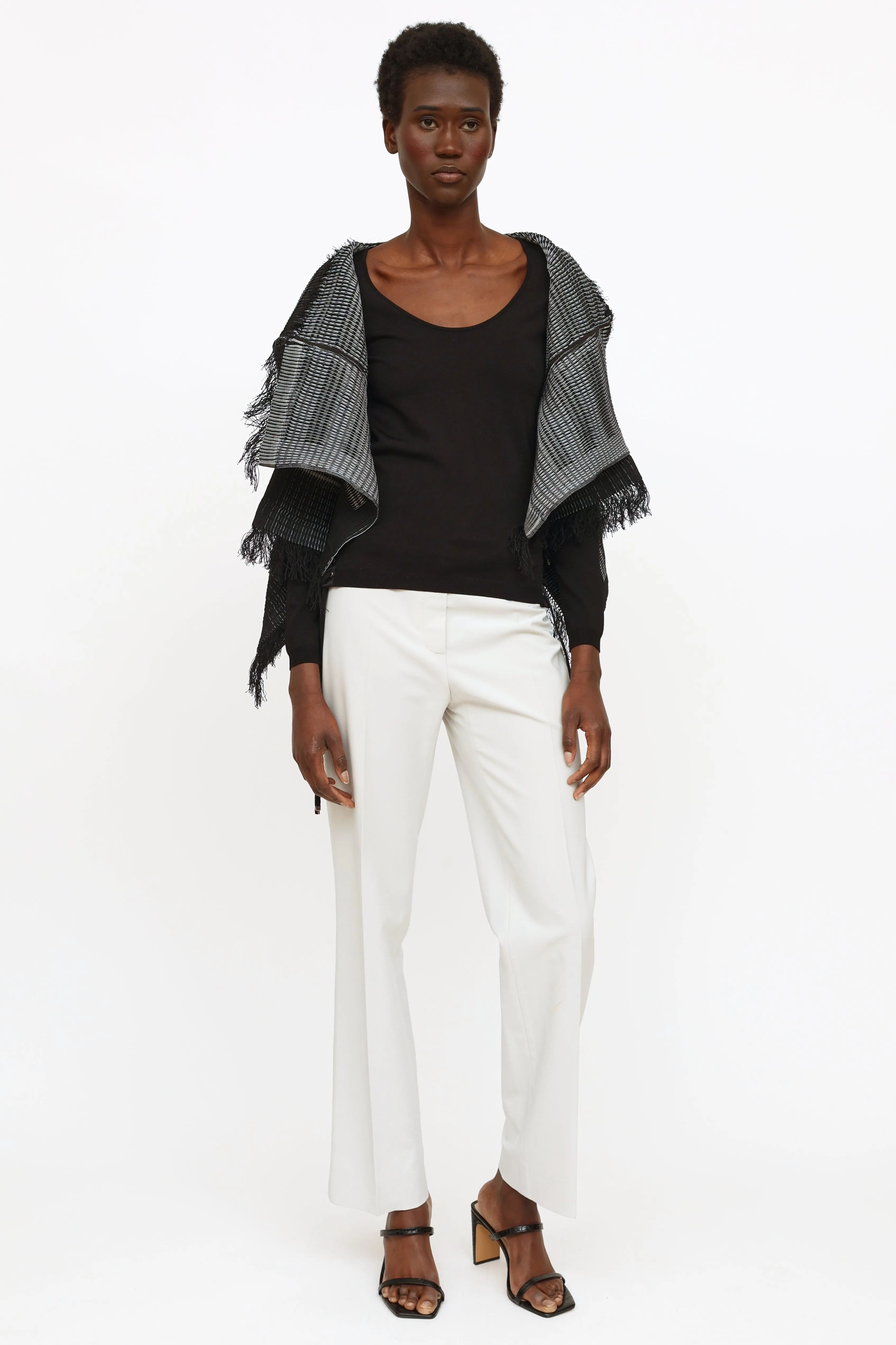 Black & Grey Pleated Fringe Jacket