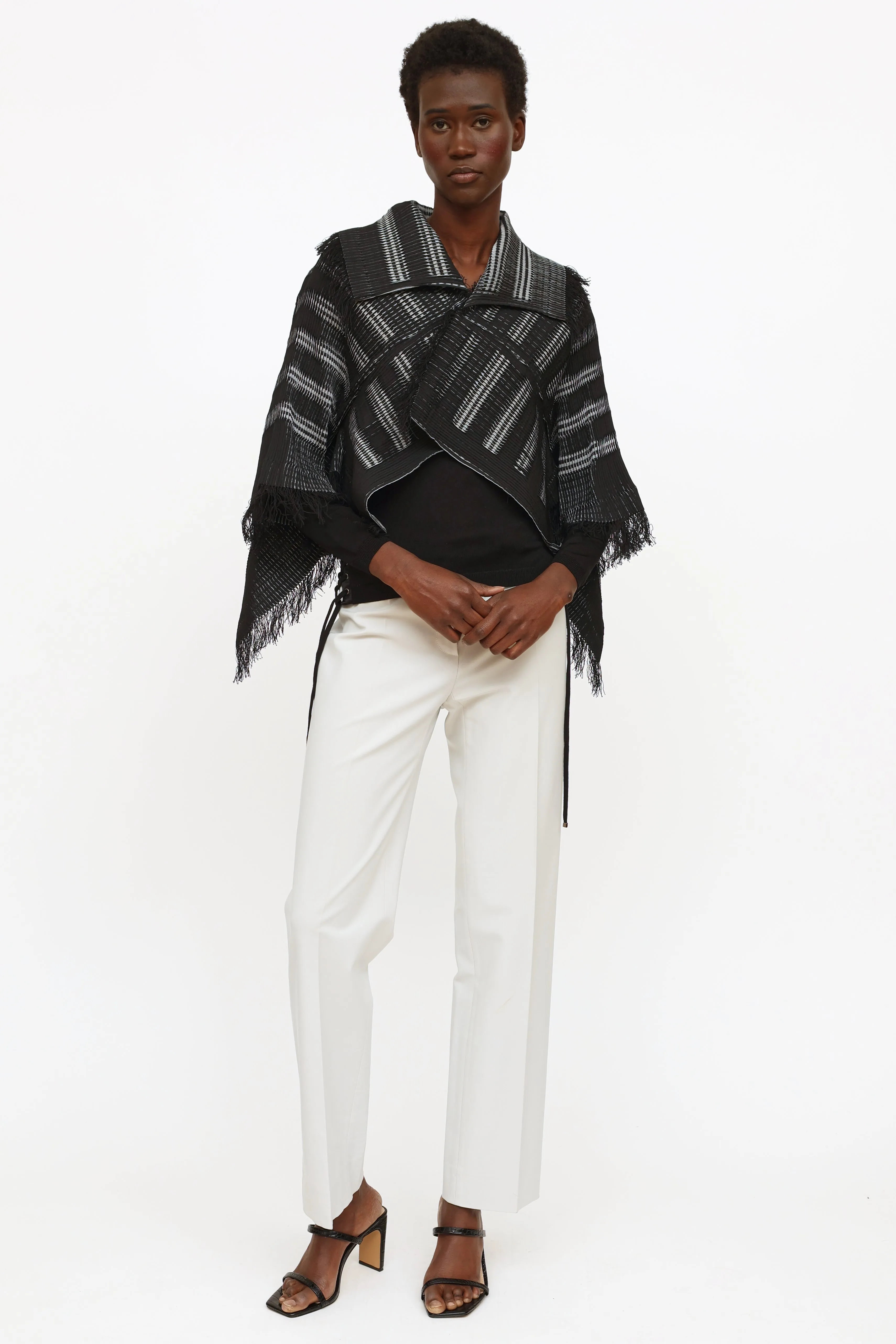 Black & Grey Pleated Fringe Jacket