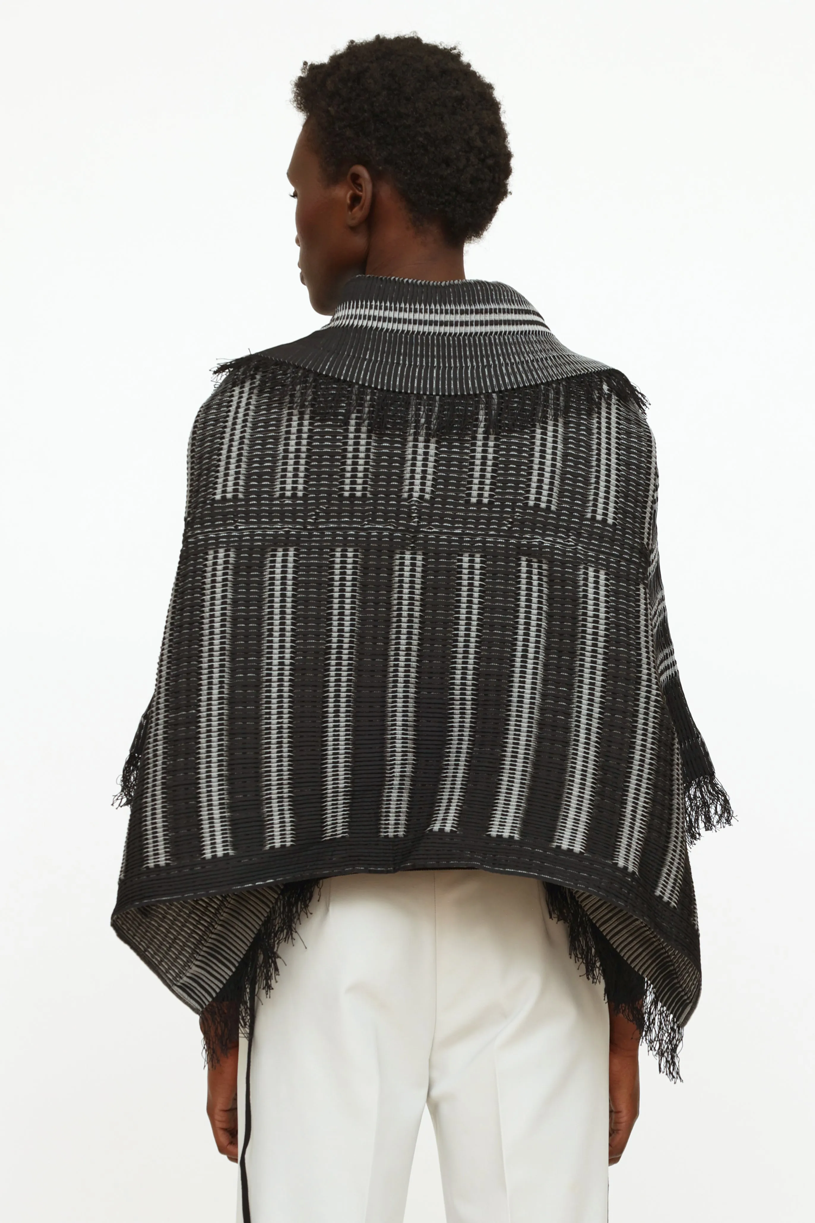 Black & Grey Pleated Fringe Jacket
