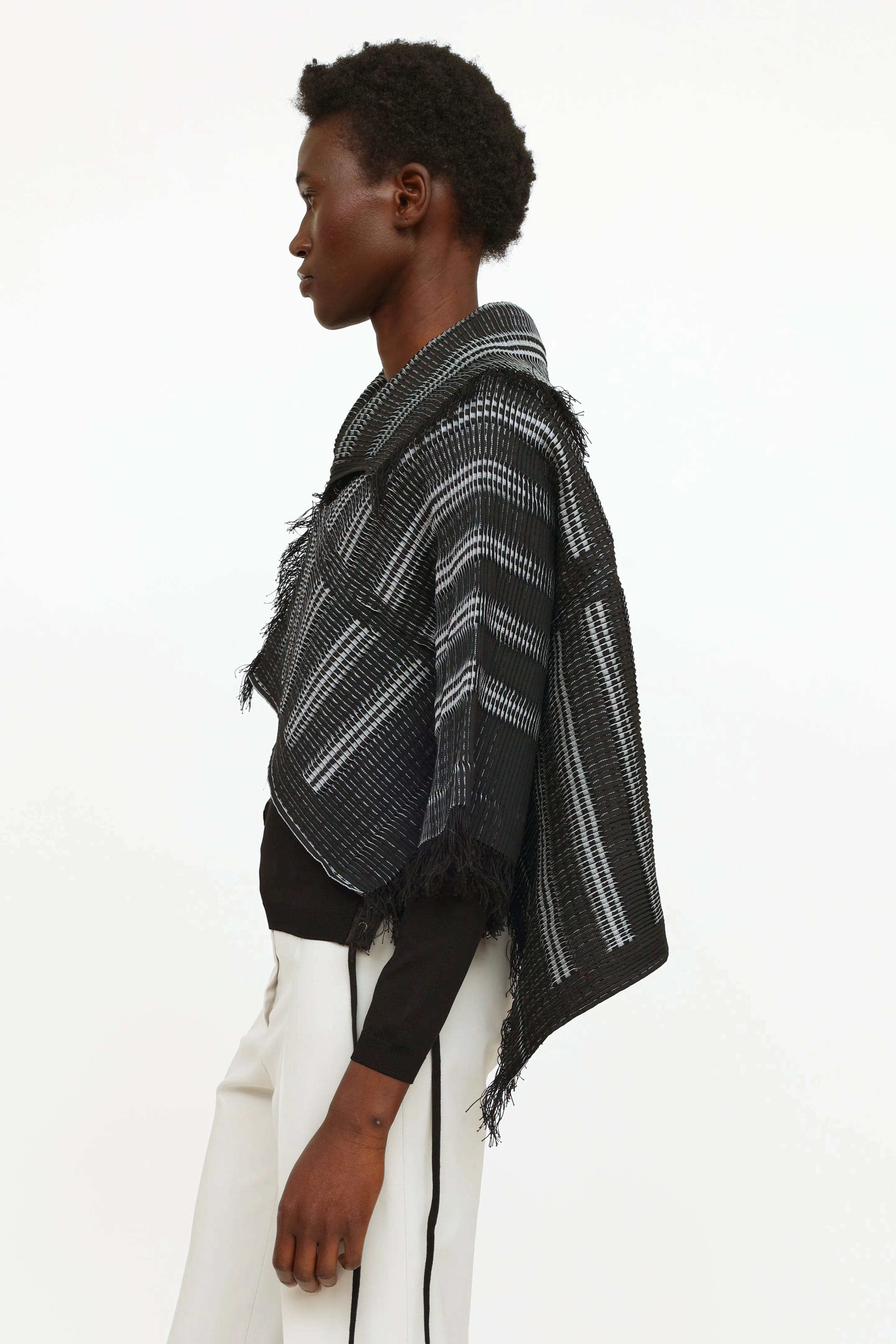 Black & Grey Pleated Fringe Jacket