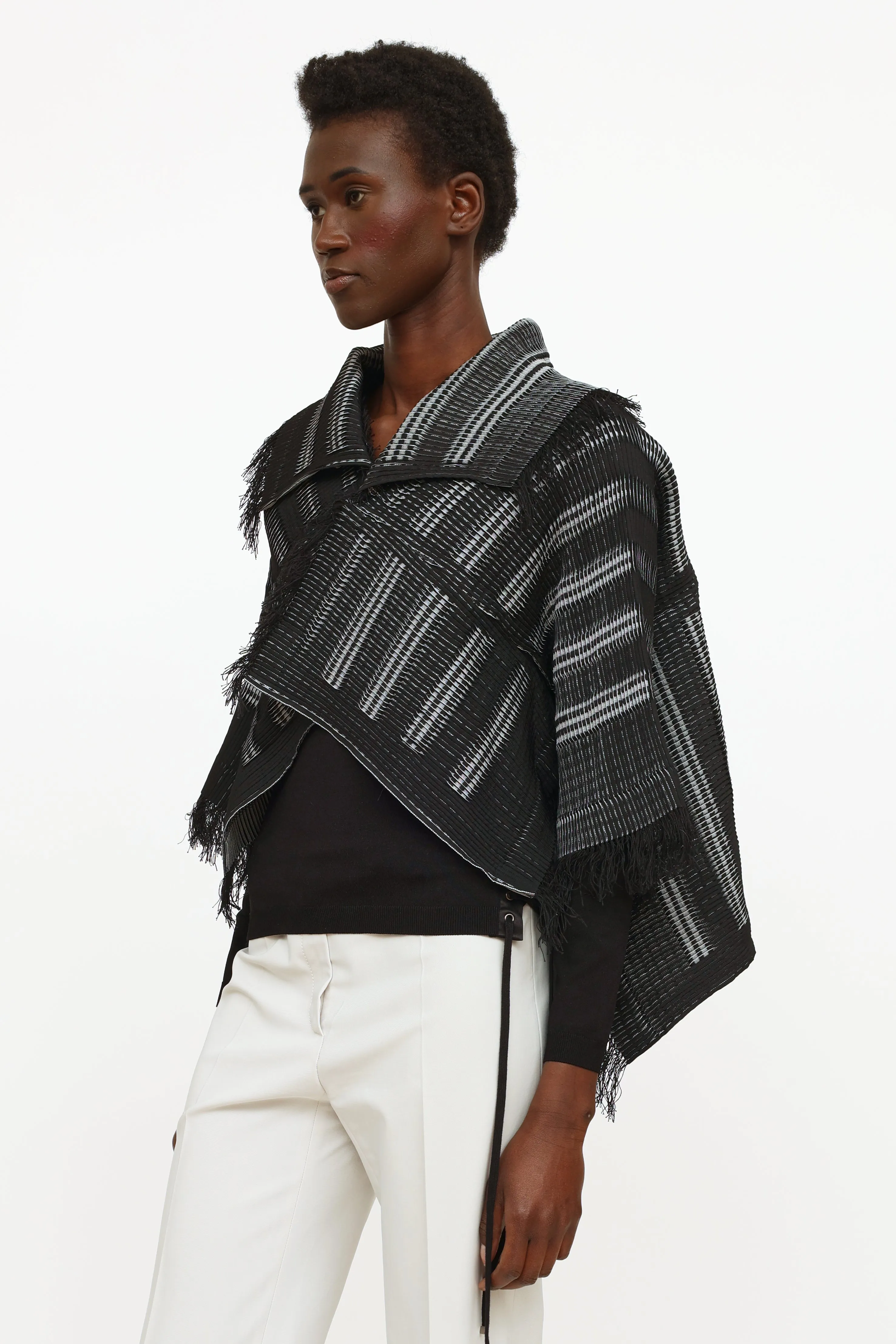 Black & Grey Pleated Fringe Jacket