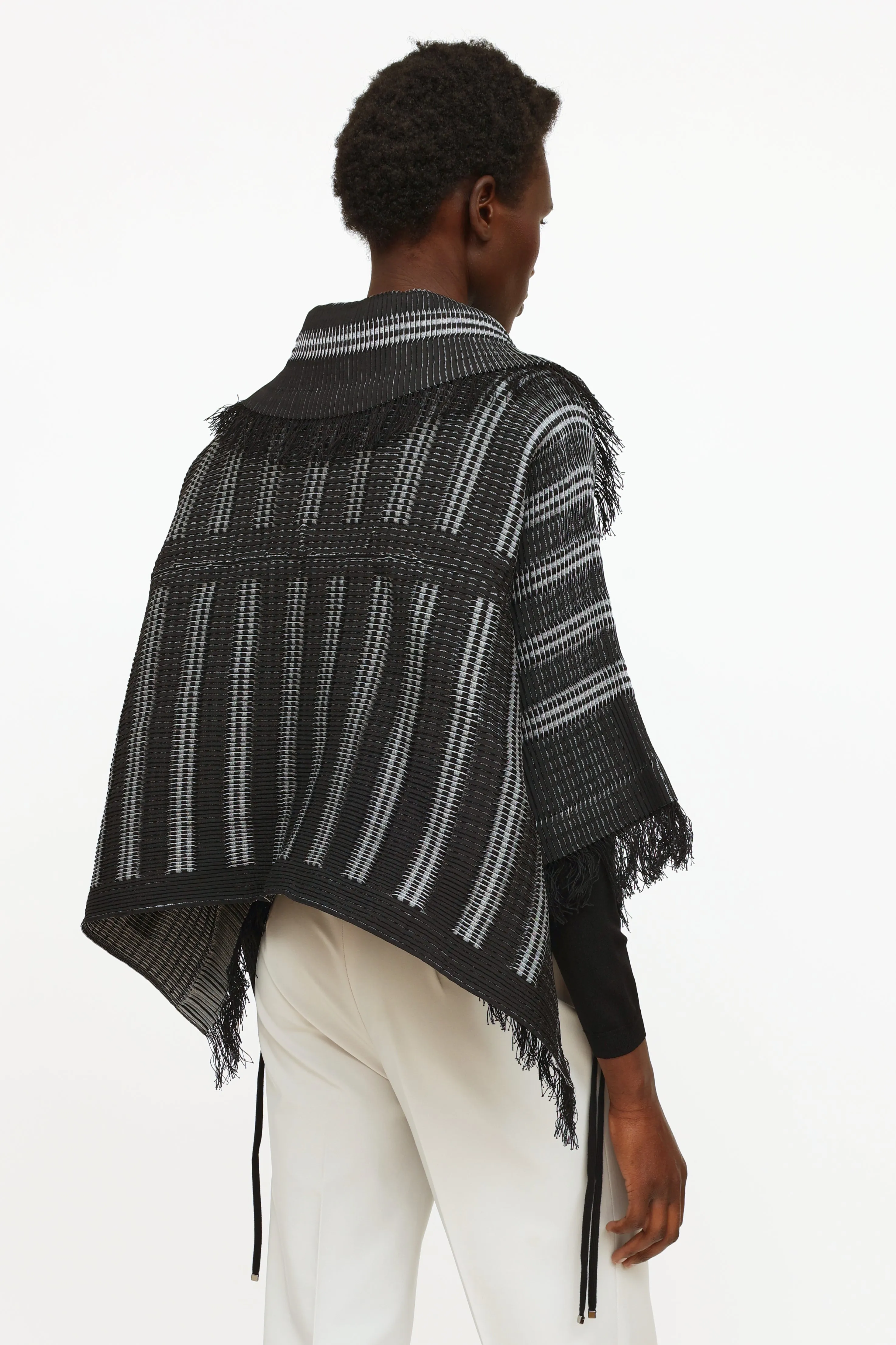Black & Grey Pleated Fringe Jacket