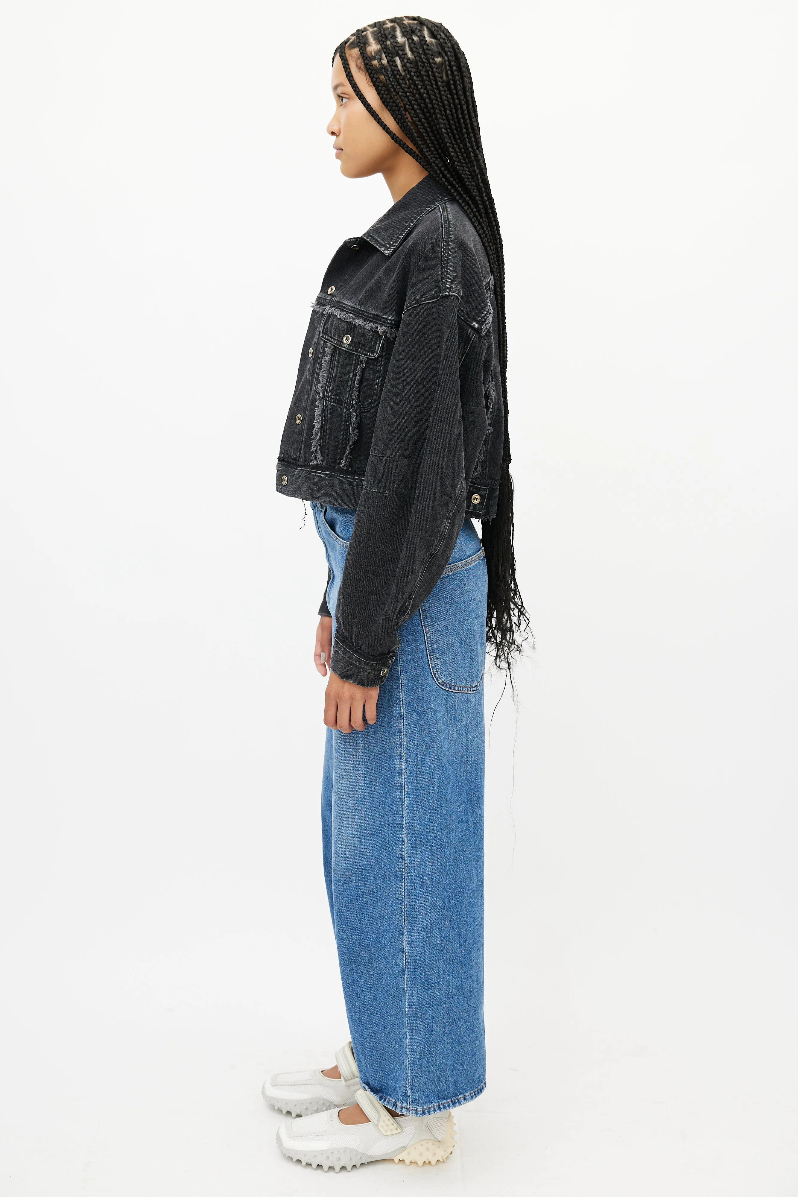 Black Denim Cropped Fringe Jean Jacket