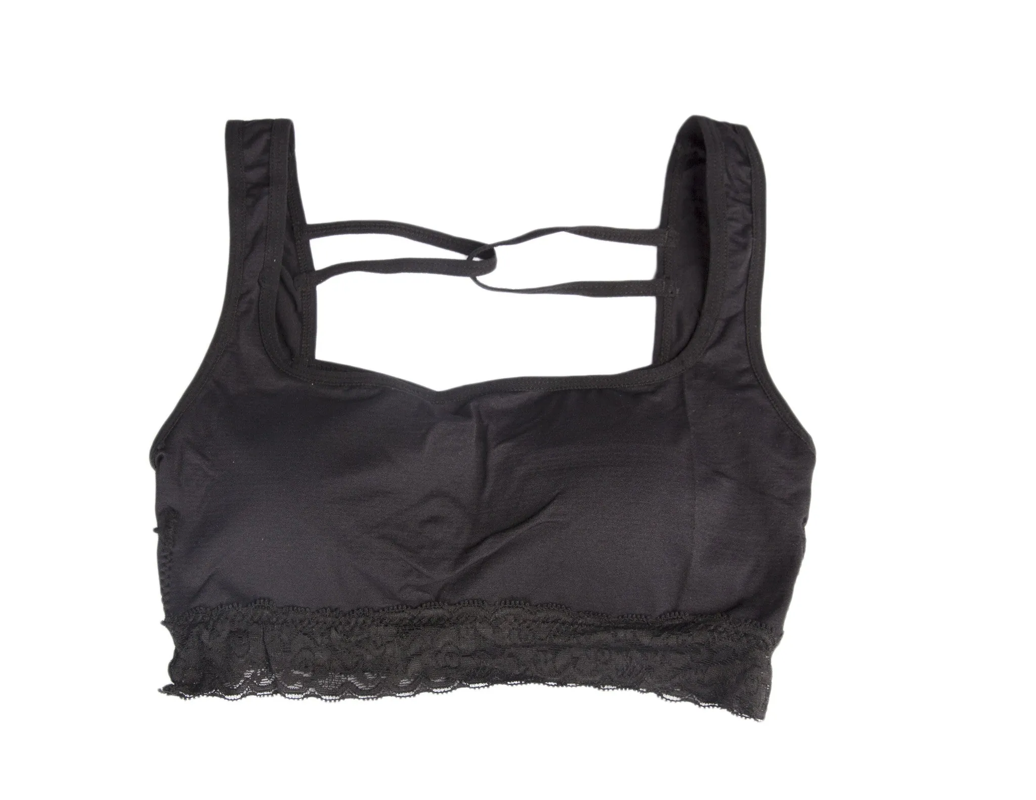 Black Seamless Open Back and Lace Sports Bra