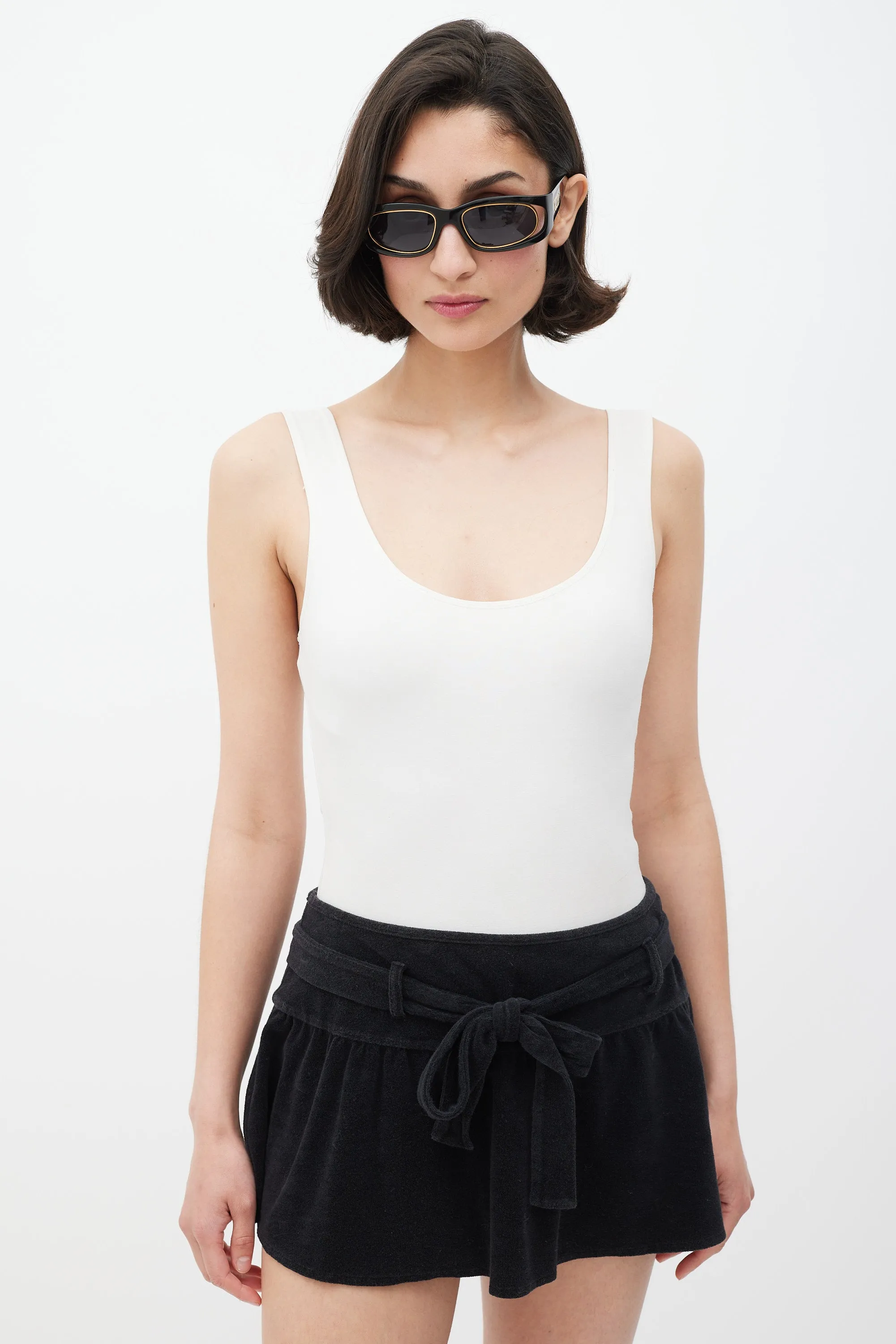 Black Terrycloth Ruffled Mini Skirt