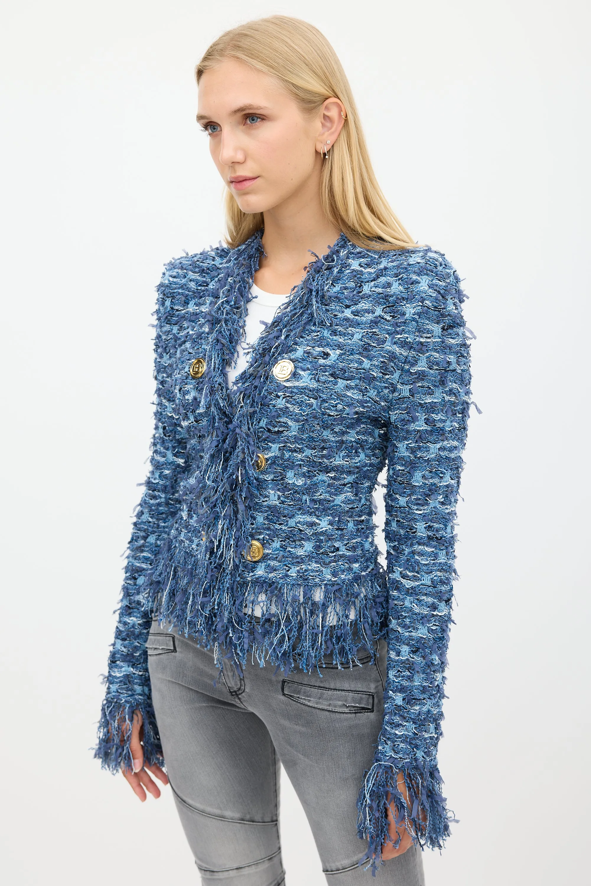 Blue Fringe Tweed Jacket