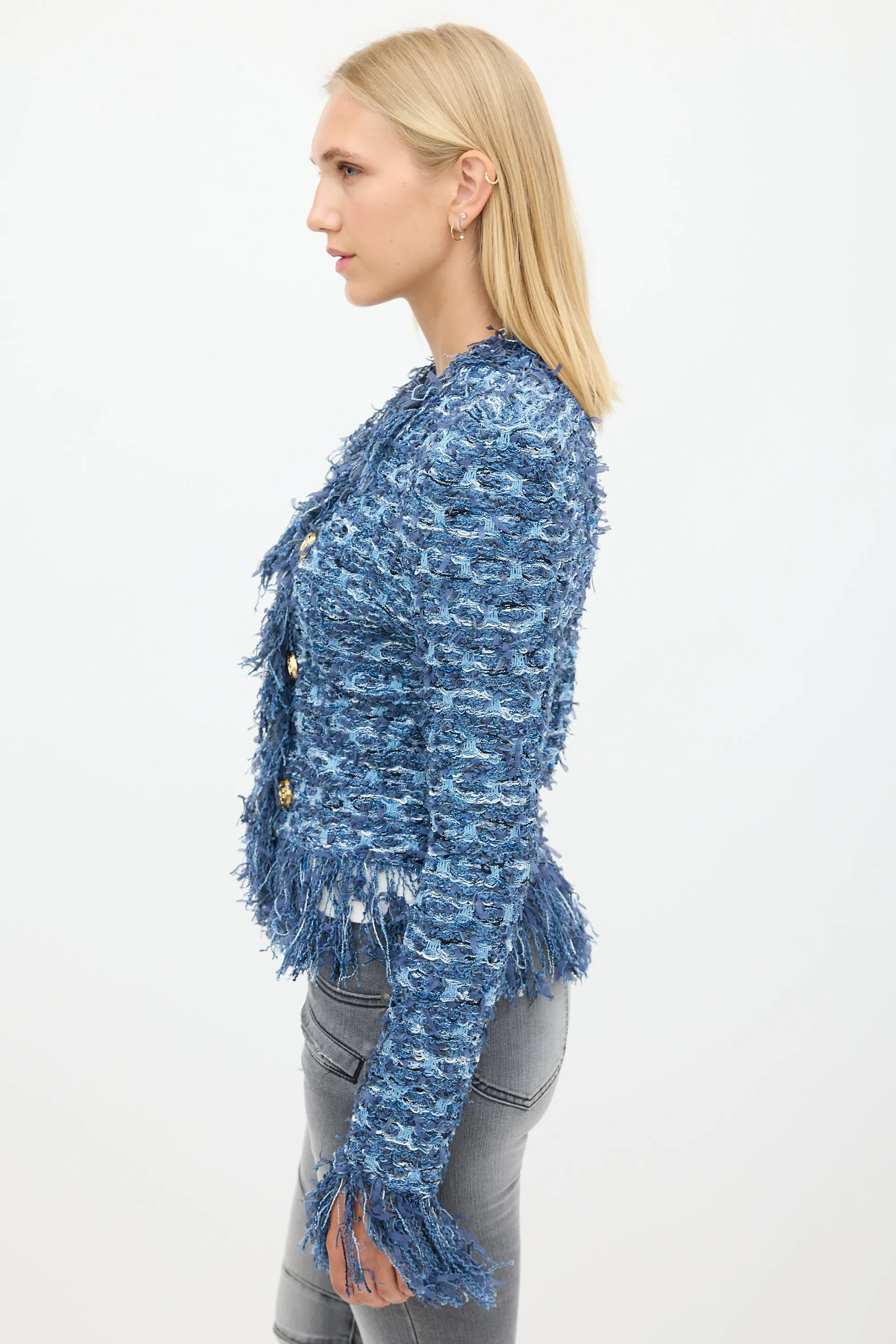 Blue Fringe Tweed Jacket