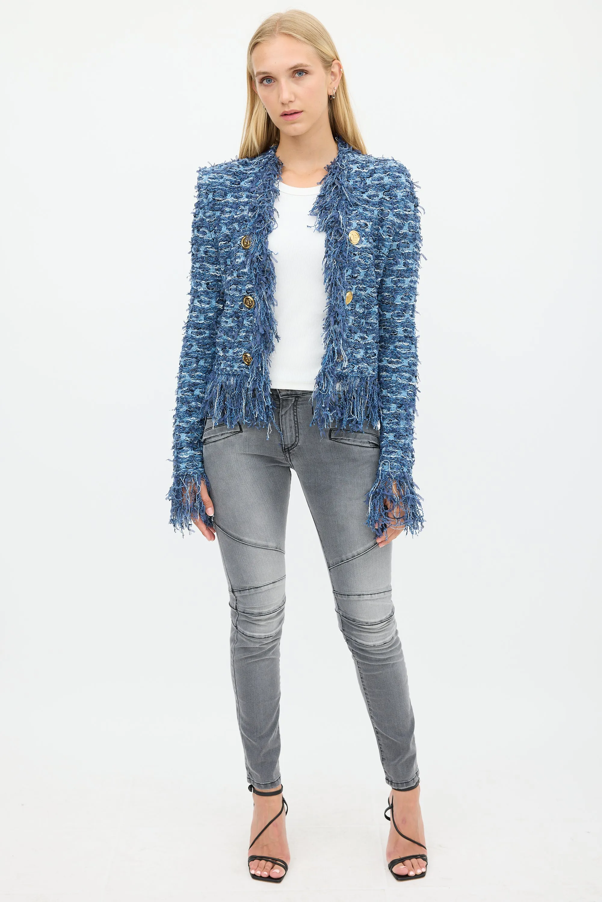 Blue Fringe Tweed Jacket