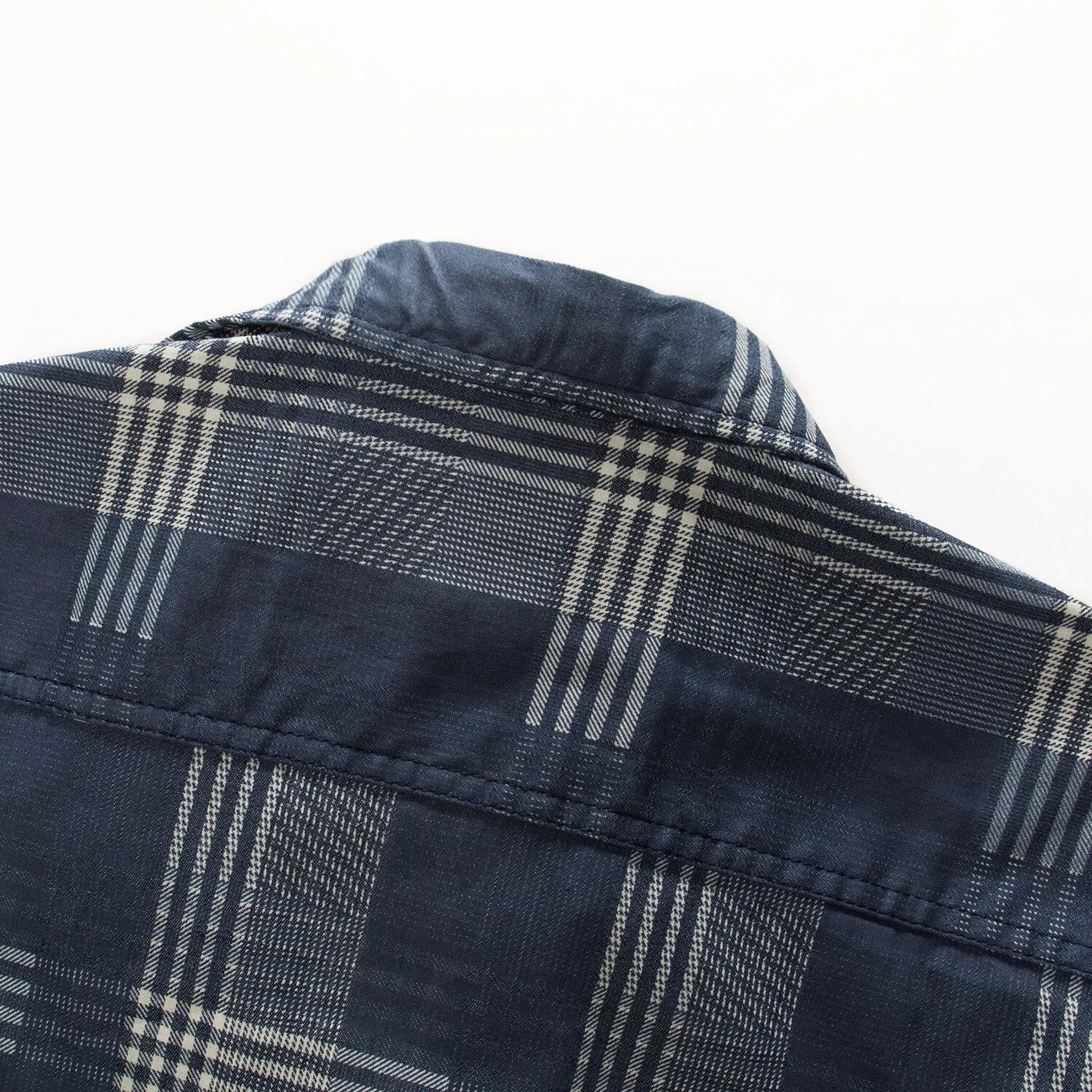 Bonsir New Men's Denim Shirt Plus Size Denim Long-Sleeved Plaid Shirt Washed Denim Casual Color Matching Loose Shirt for Male