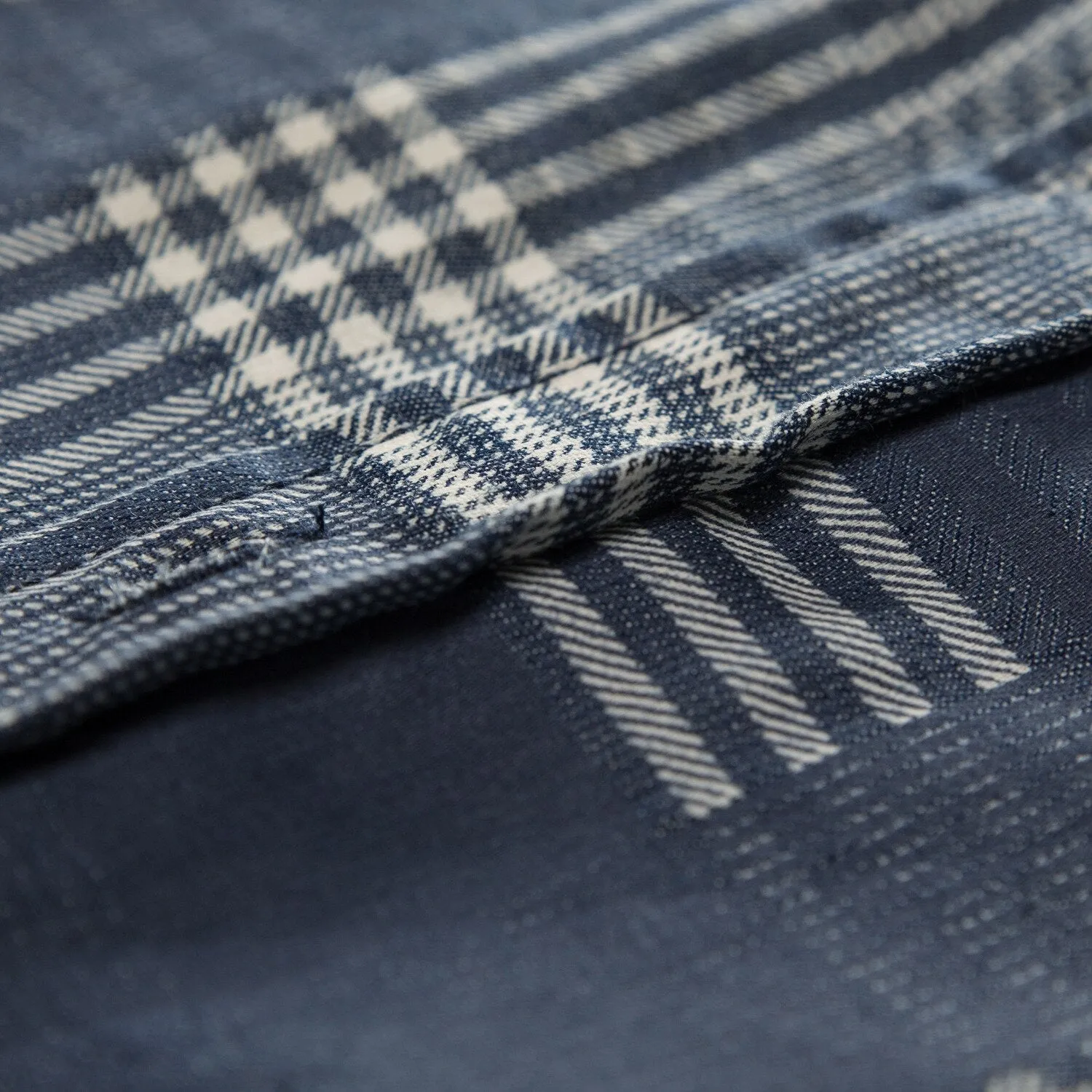 Bonsir New Men's Denim Shirt Plus Size Denim Long-Sleeved Plaid Shirt Washed Denim Casual Color Matching Loose Shirt for Male