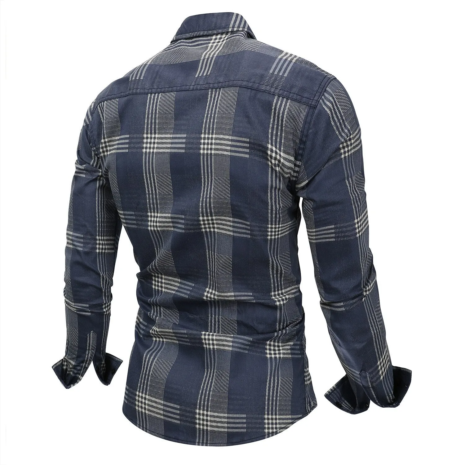 Bonsir New Men's Denim Shirt Plus Size Denim Long-Sleeved Plaid Shirt Washed Denim Casual Color Matching Loose Shirt for Male