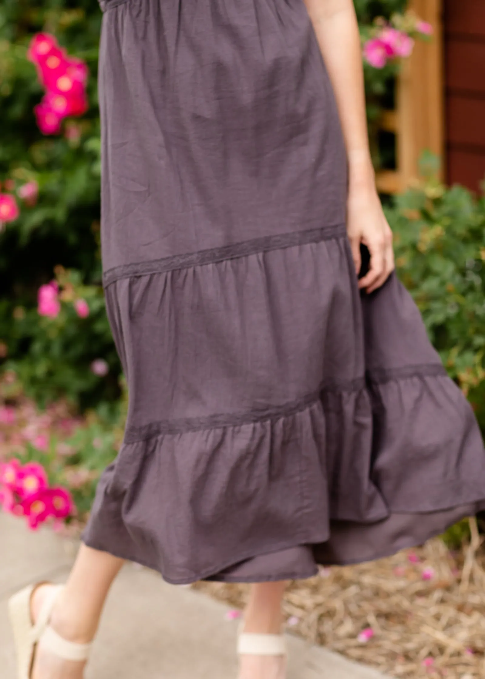 Charcoal Contrast Ruffled Detail Maxi Dress - FINAL SALE