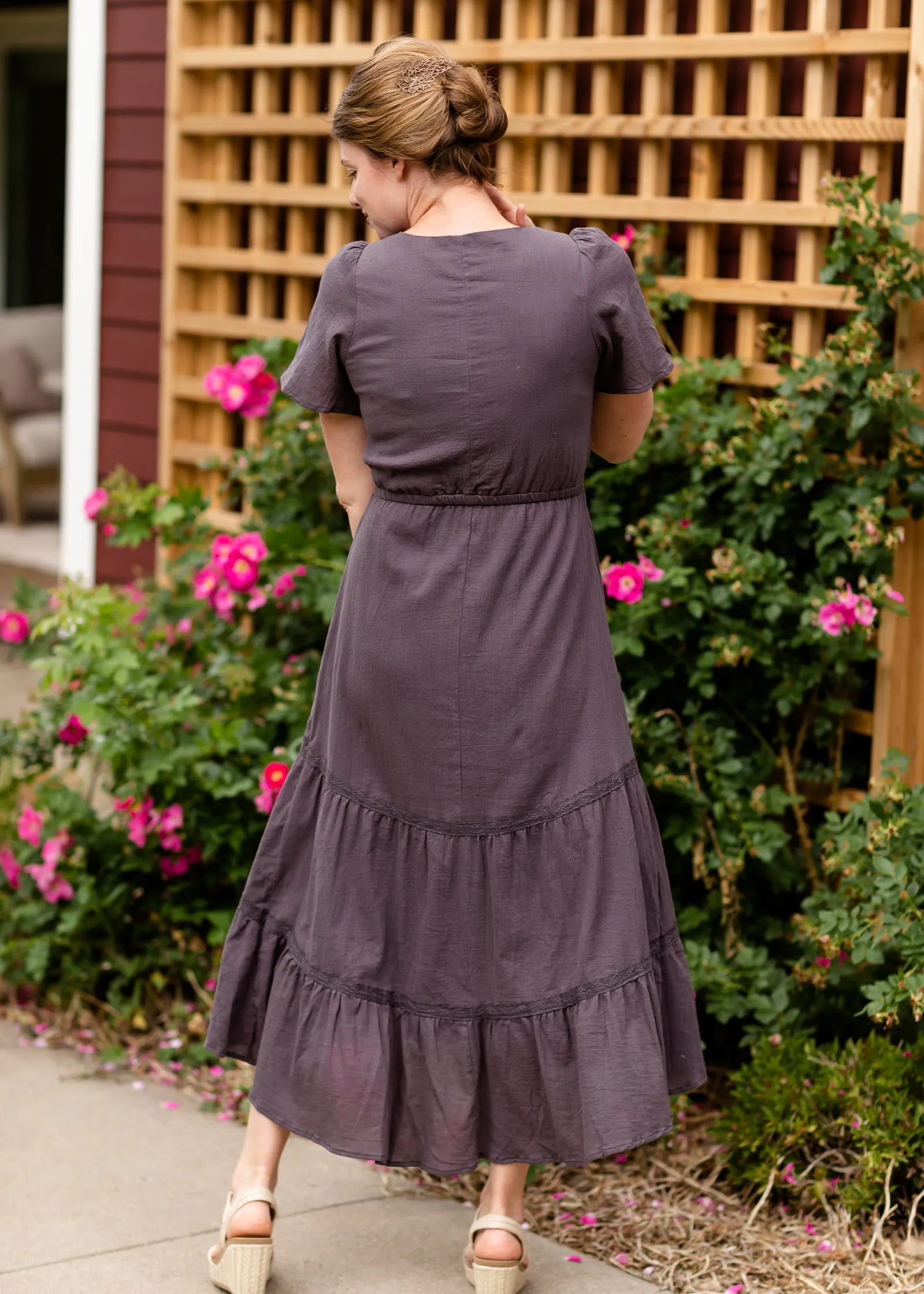 Charcoal Contrast Ruffled Detail Maxi Dress - FINAL SALE