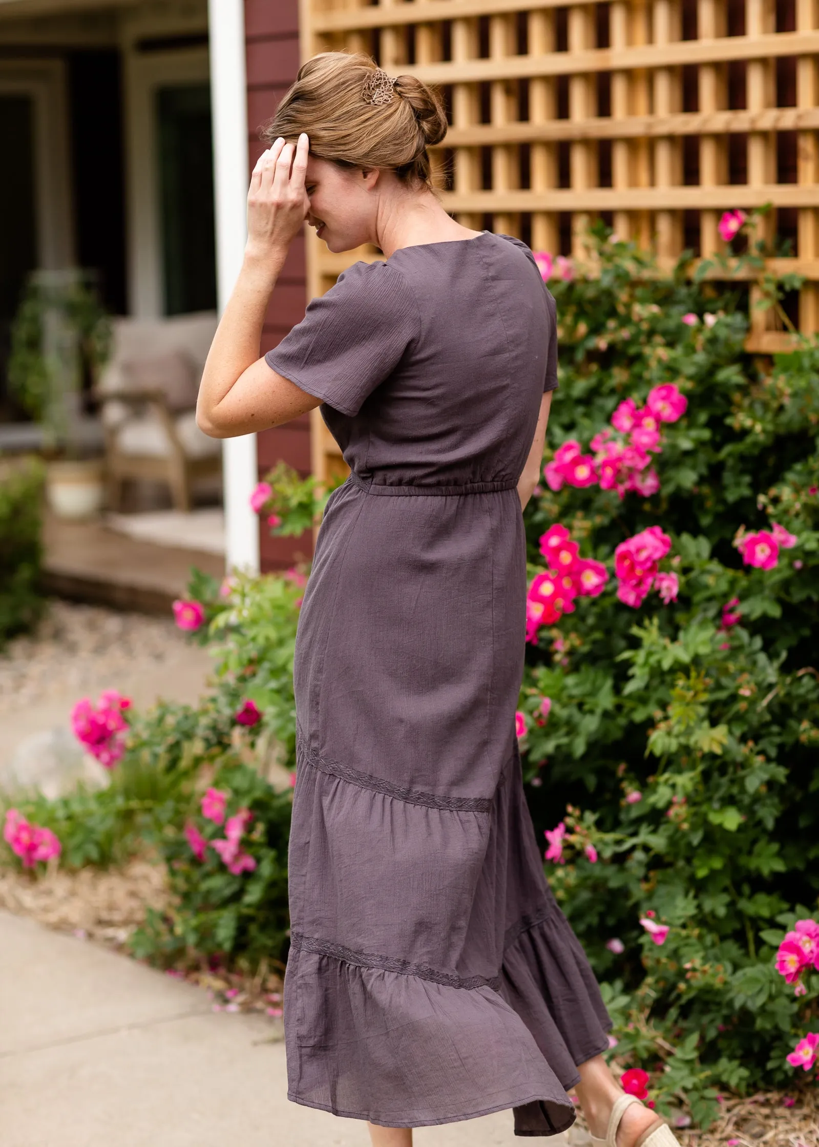Charcoal Contrast Ruffled Detail Maxi Dress - FINAL SALE