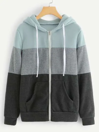 Colorblock Zip Up Hooded Jacket