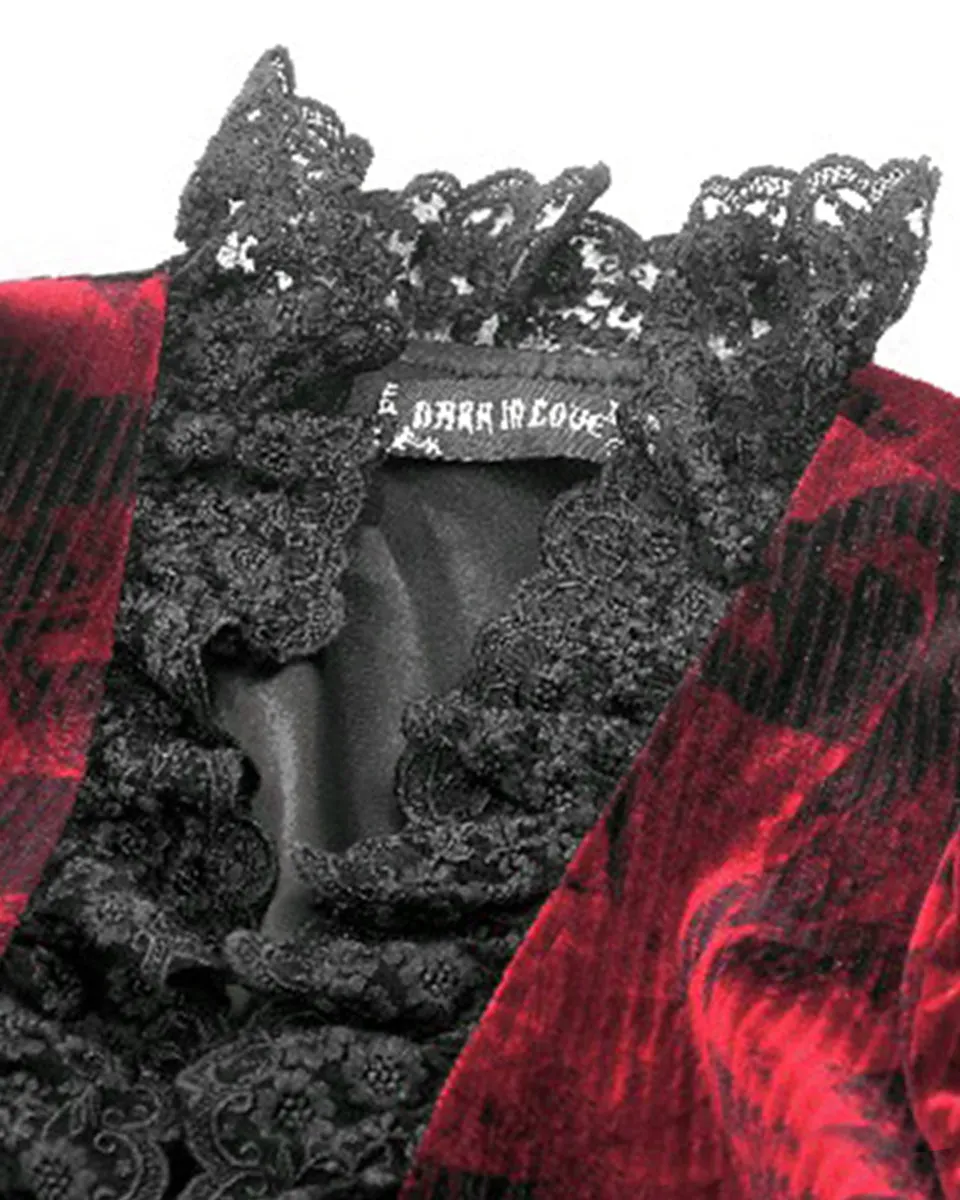 Dark In Love Elegant Gothic Vampire Velvet Bolero Shrug - Red & Black