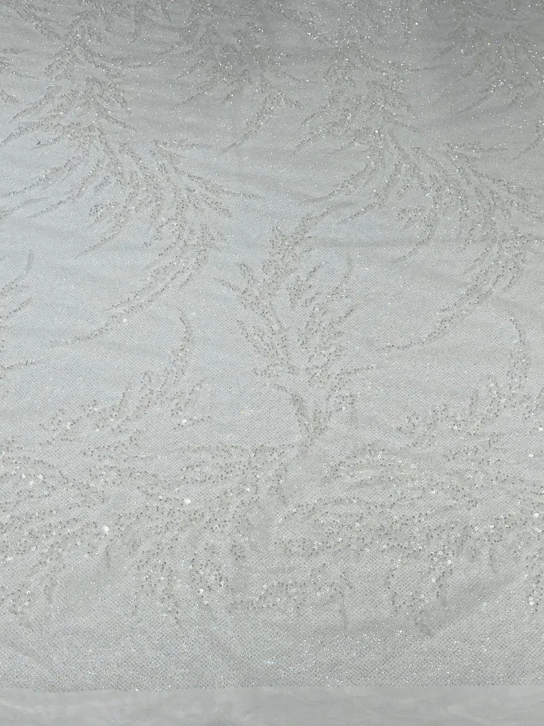 FASHION BEADED LACE ON GLITTER MESH (By The Yard)