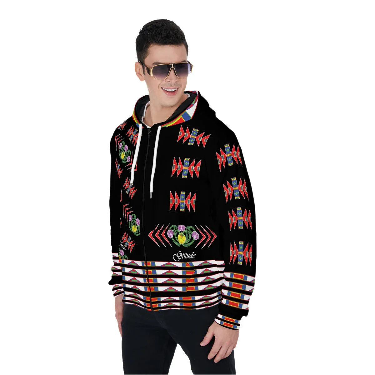 Gratitude Black Zip Up Hoodie