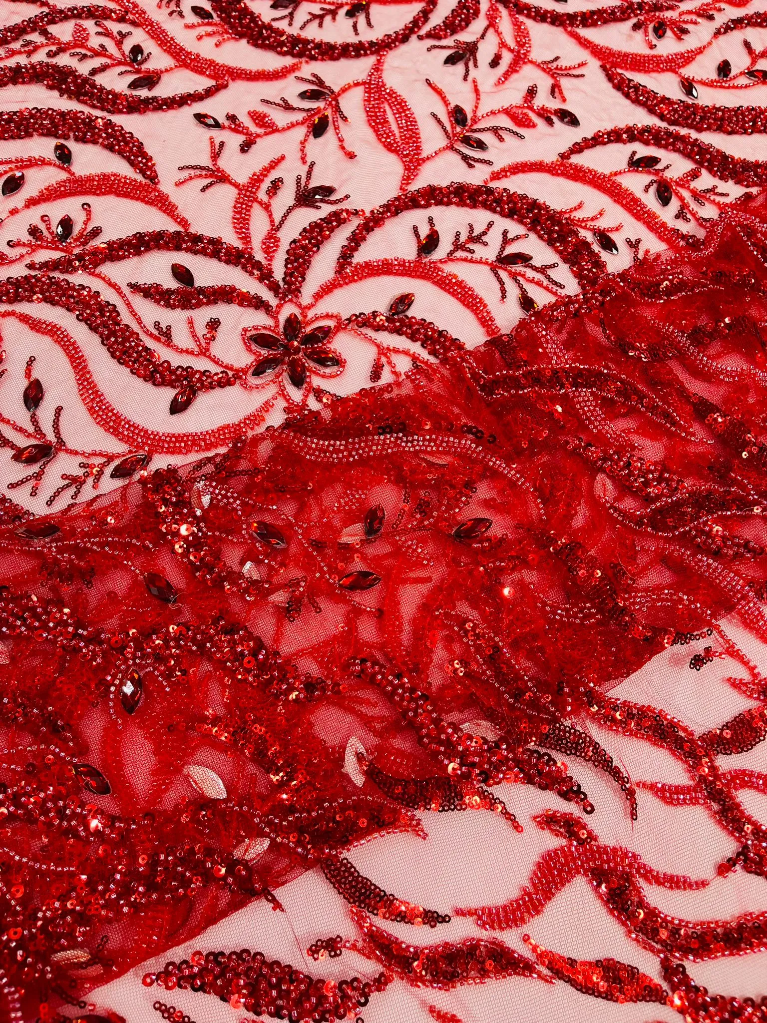 JEWEL VINE BEADED LACE ON MESH (By The Yard)