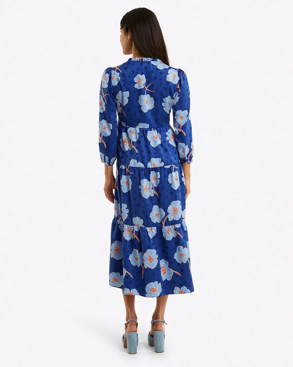 Katie Midi Dress in Printed Dot Jacquard