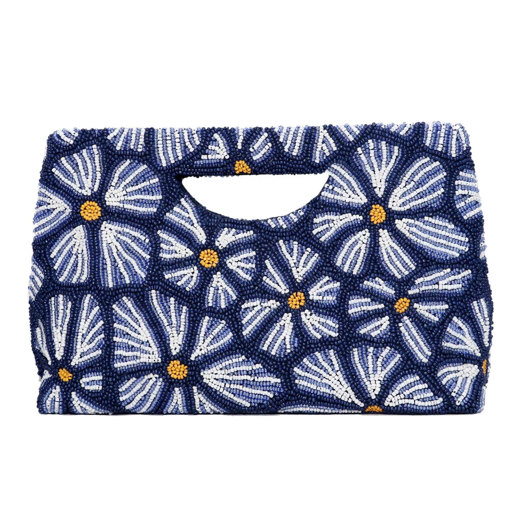 Navy Daisy Beaded Clutch