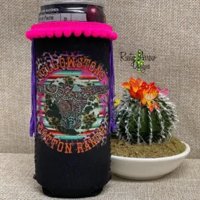 NEON DUTTON RANCH SLIM POM FRINGE KOOZIE