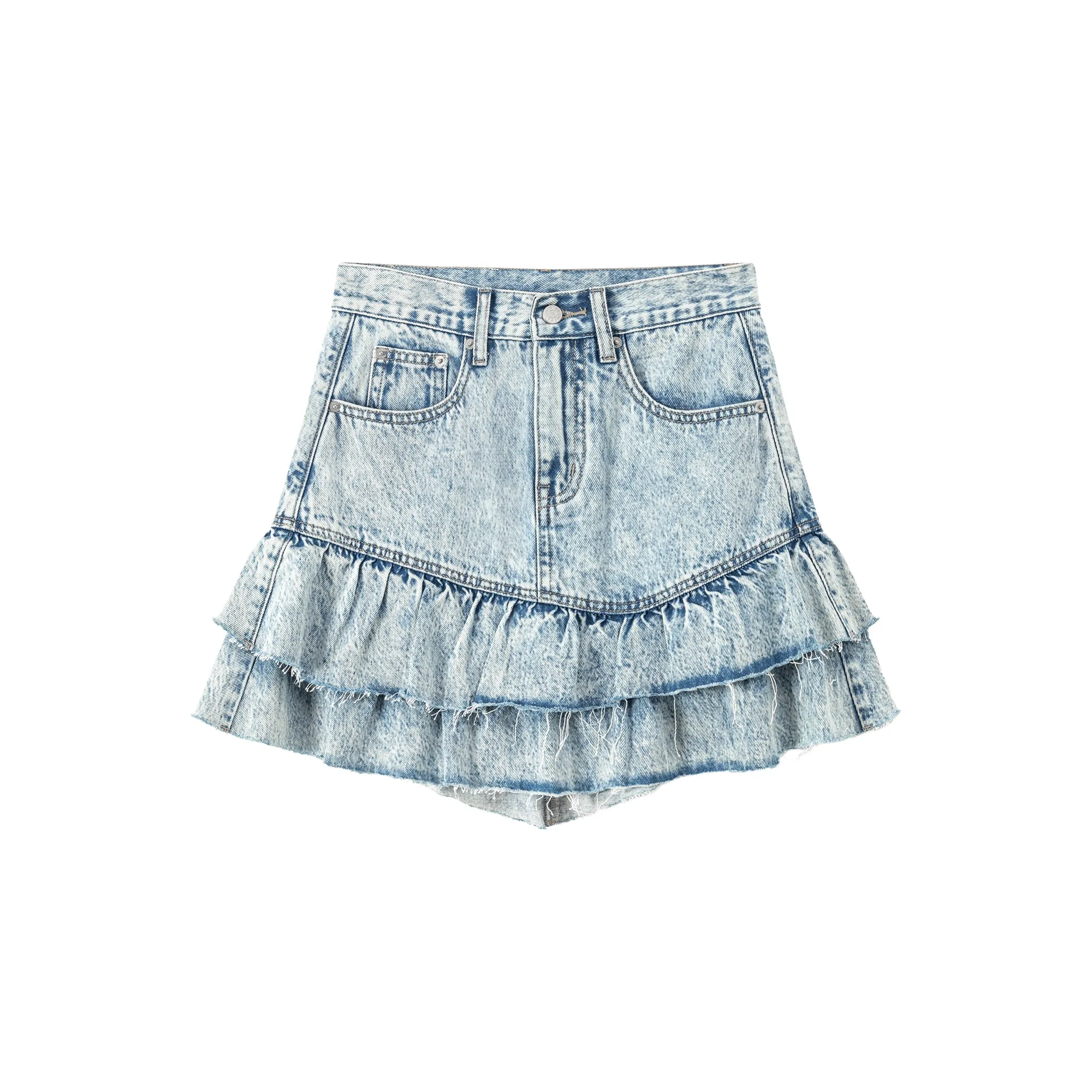 Ruffled Denim Mini Skirt