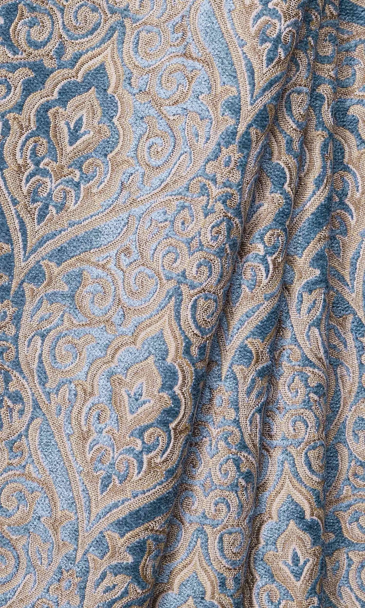 'Silent Beryl' Fabric by the Metre (Beige/ Blue)