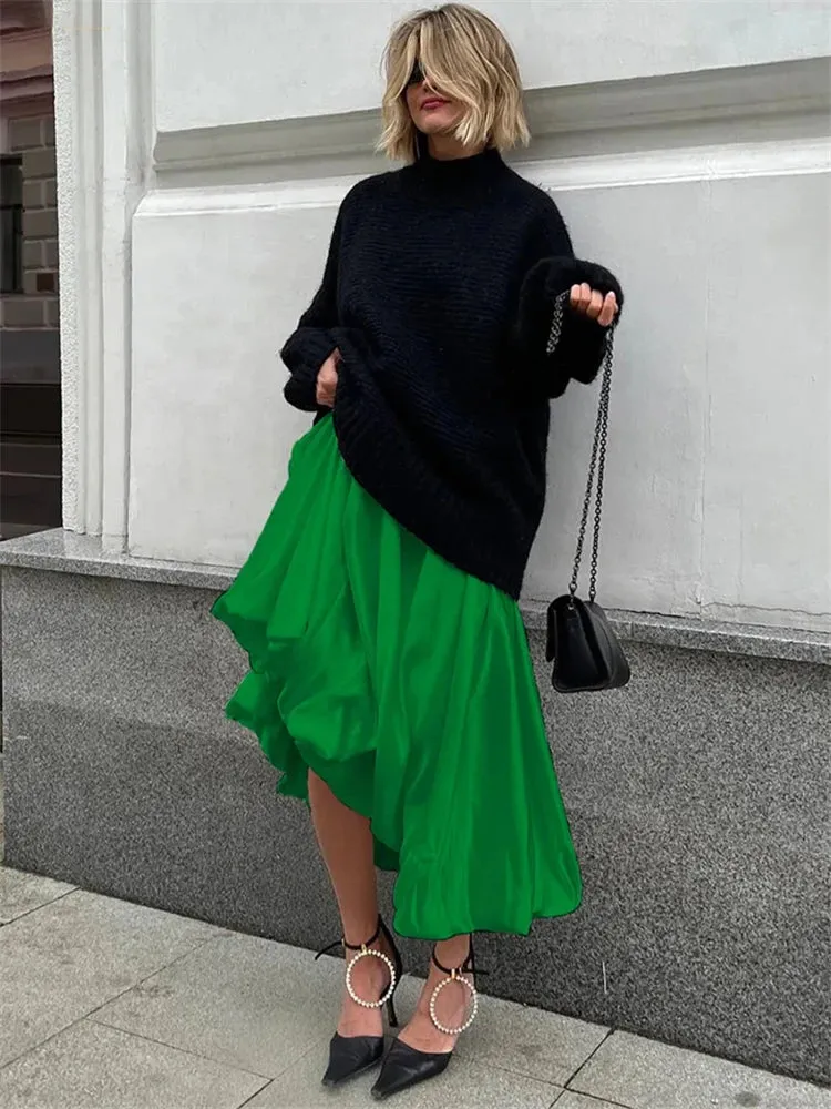 Silk Satin White Maxi Skirt Long Ruffled Pleated Skirts Elegant Lantern Pants A-Line Silk Long Skirts For Women New