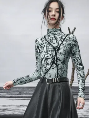Slim Dark Neck Top Mode High Velvet