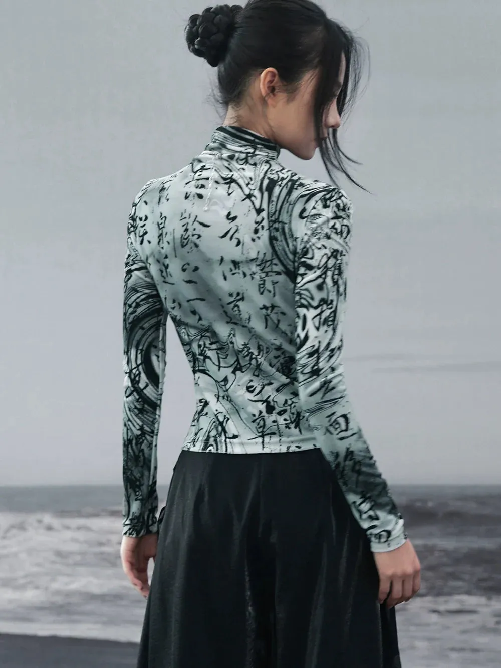 Slim Dark Neck Top Mode High Velvet
