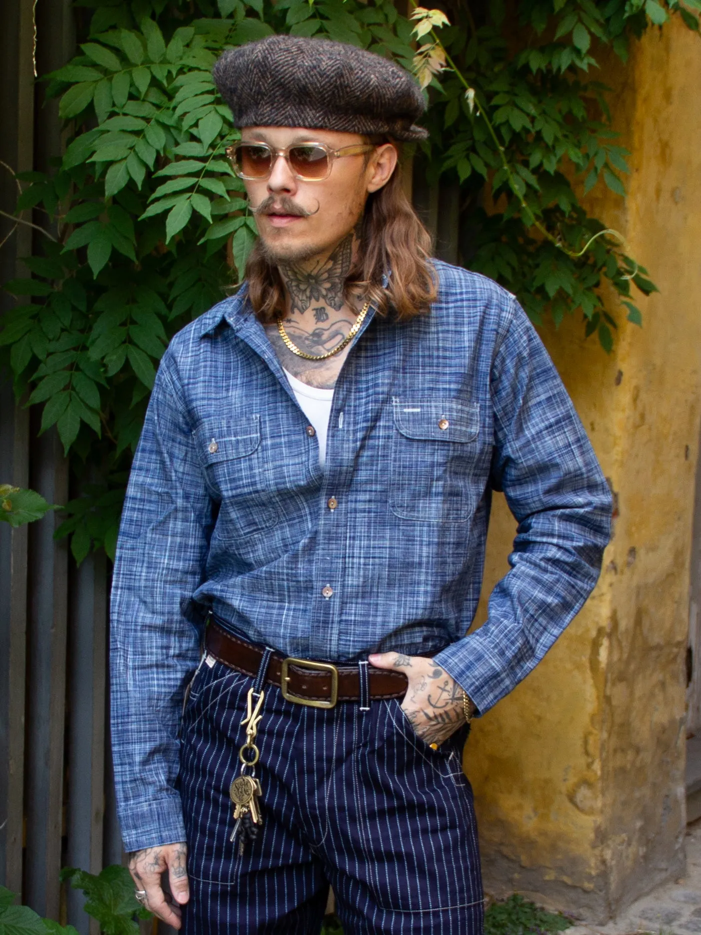 Sugar Cane, Work Shirt, Indigo Kasuri, SC29264
